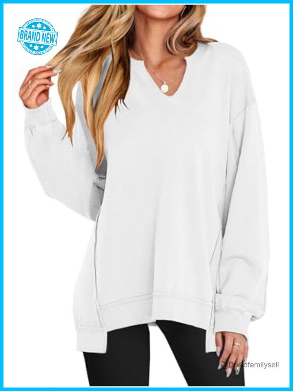 Oversized V-Neck Sweatshirt High Low Hem Pullover Women Casual